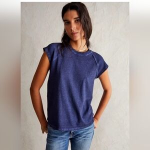 Free People We The Free Riley Tee - Blue Shrunken Baby Tee - Size L